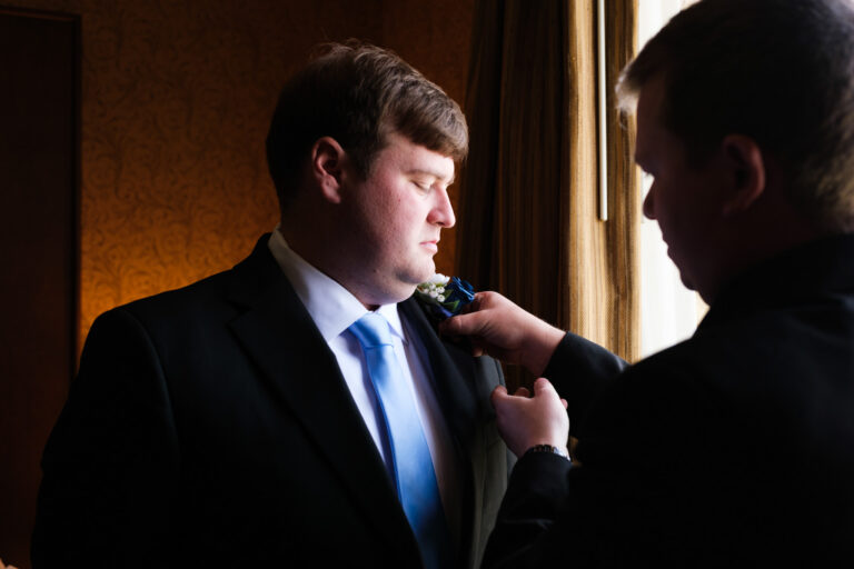 Dan getting ready with his groomsmen at Heritage Hills Golf Resort in York, PA
