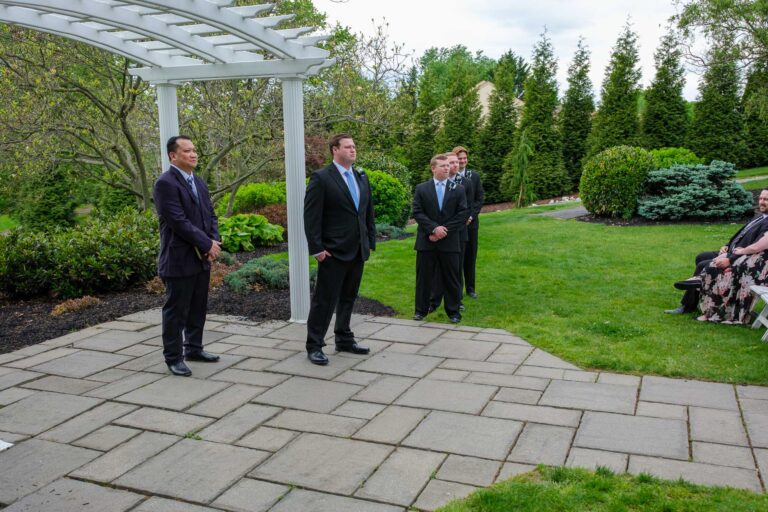Dan and his groomsmen at the outdoor ceremony site at Heritage Hills Golf Resort