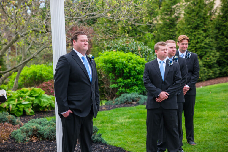 Dan waiting with his groomsmen before the outdoor ceremony at Heritage Hills
