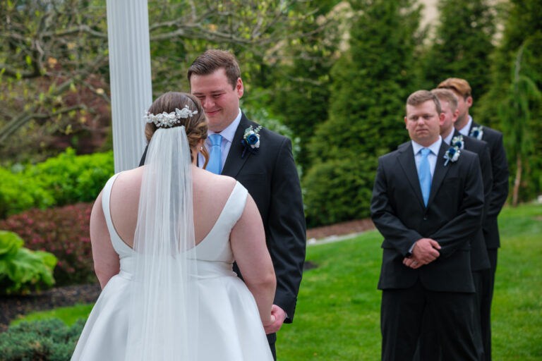 Dan seeing Maddie at the altar during their Heritage Hills Golf Resort wedding in York, PA