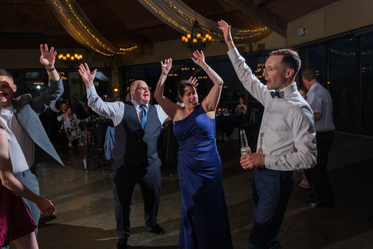 Friends celebrating on the dance floor at Dan and Maddie's Heritage Hills Golf Resort wedding in York, PA